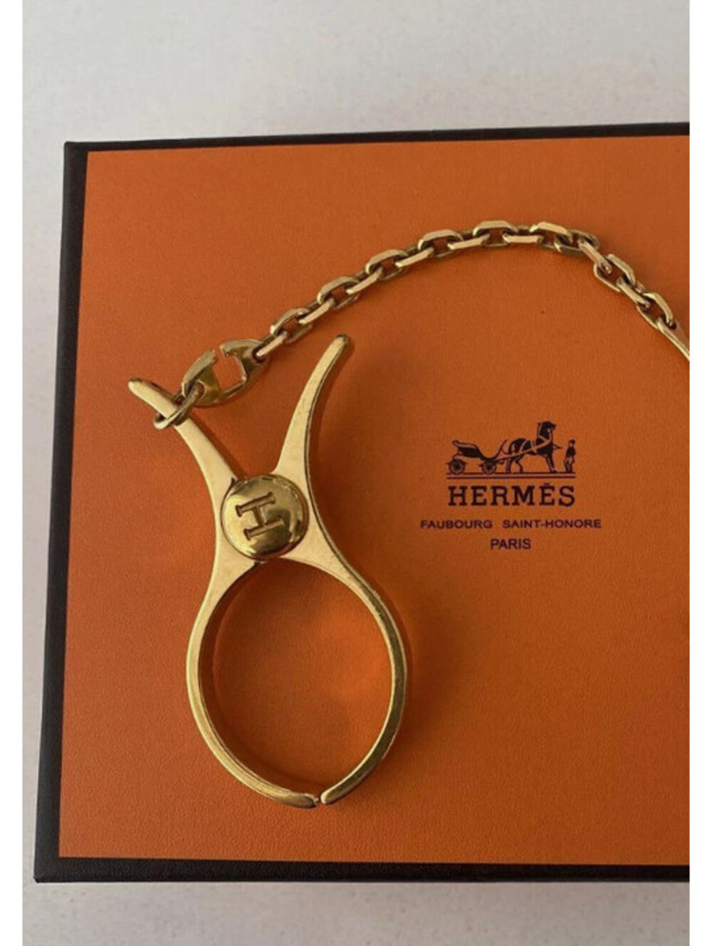 Hermes Glove Holder Filou Gold Plated Chain Metal With Box! Missing end piece